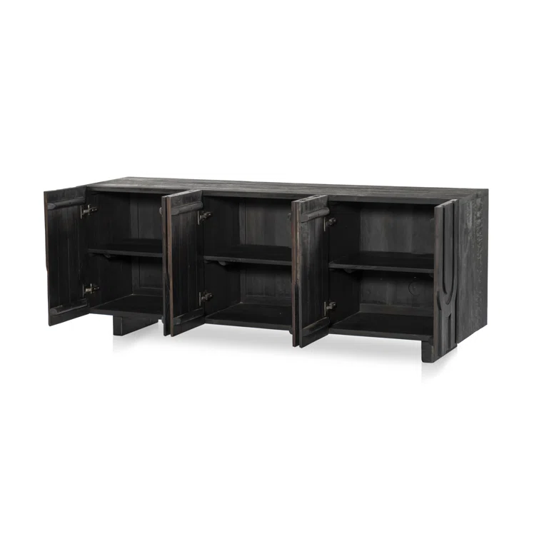 Dark Totem Black Reclaimed Wood Media Console with Cabinet