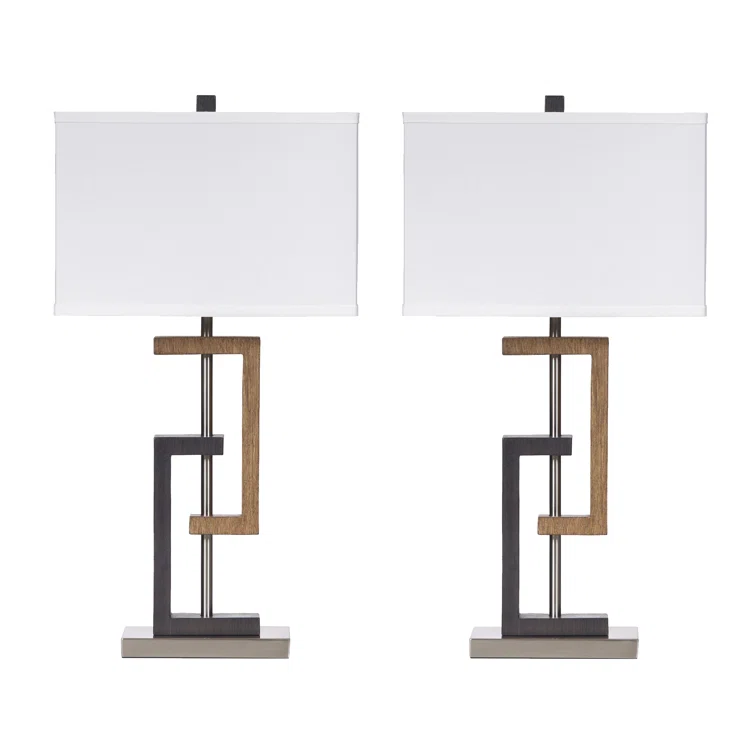 Modern Geometric Brown and Silver Table Lamp Set with 3-Way Switch