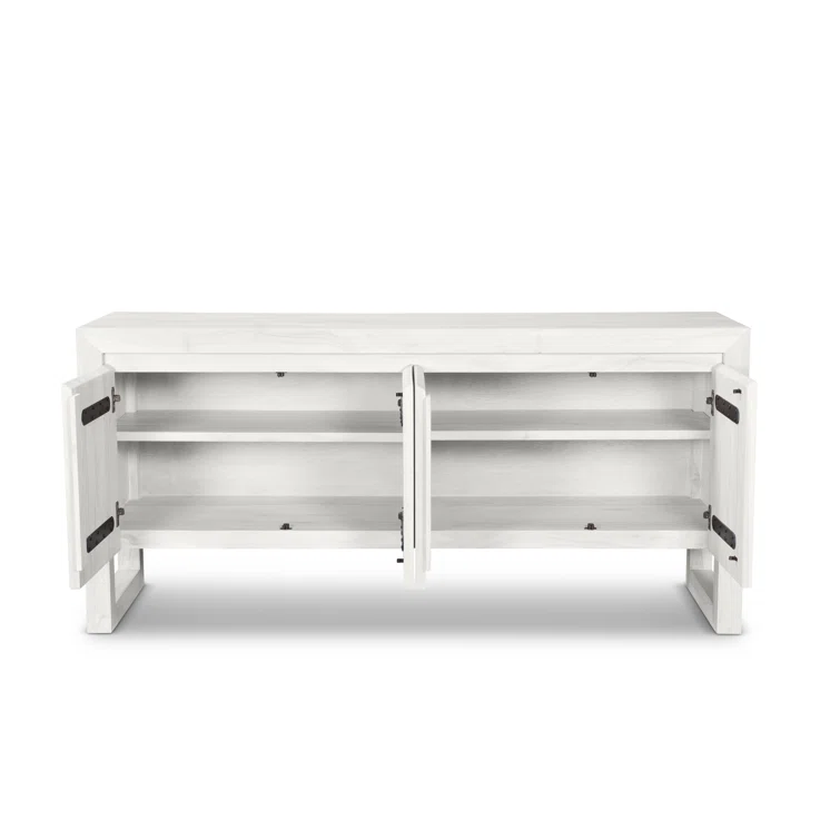 Whitewashed Acacia Wood Buffet with 4 Doors and 2 Shelves