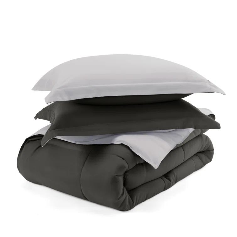 King Gray Reversible Down Alternative Microfiber Comforter Set