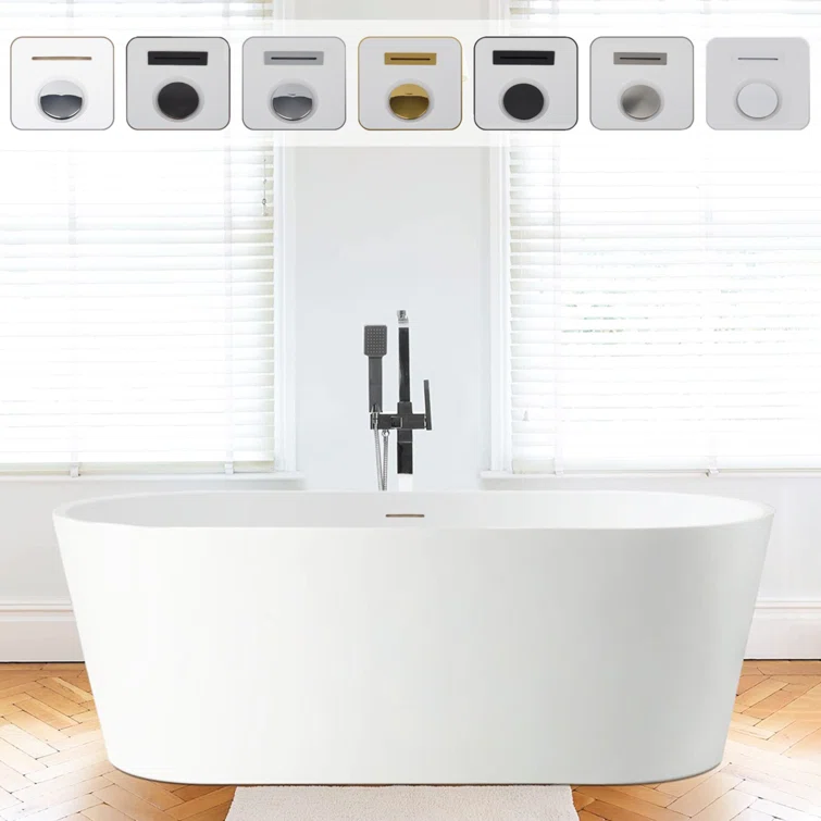 67" x 32" White Freestanding Acrylic Soaking Bathtub
