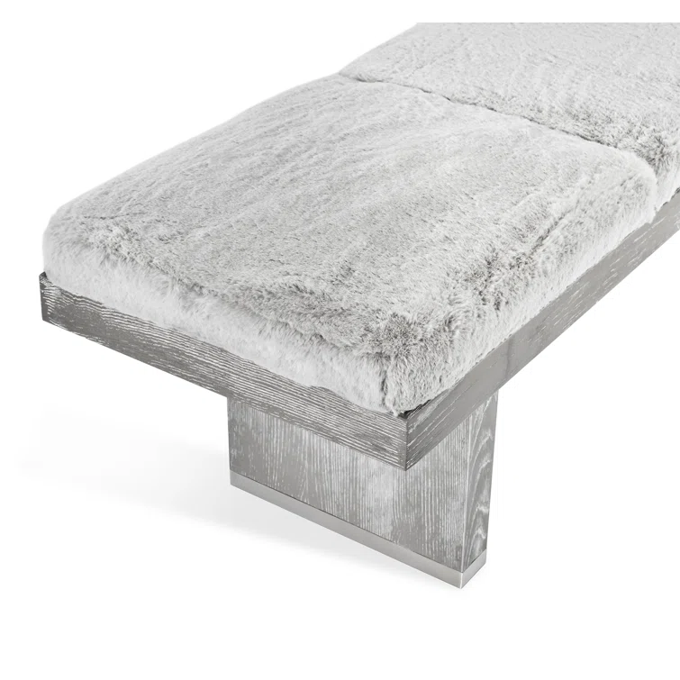 Aaron Luxe Faux Fur Upholstered Bench with Satin Nickel Accents