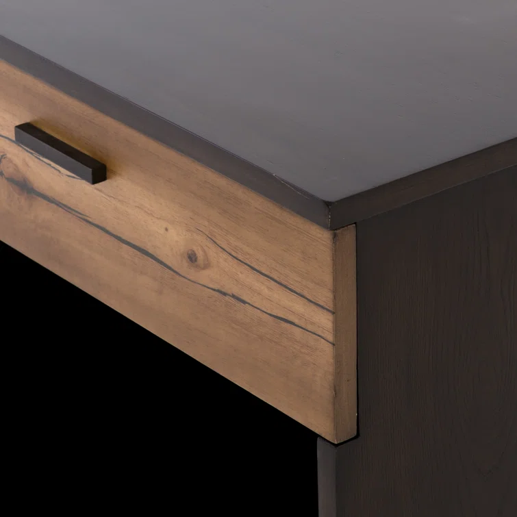 Gray and Brown 1-Drawer Nightstand with Iron Legs