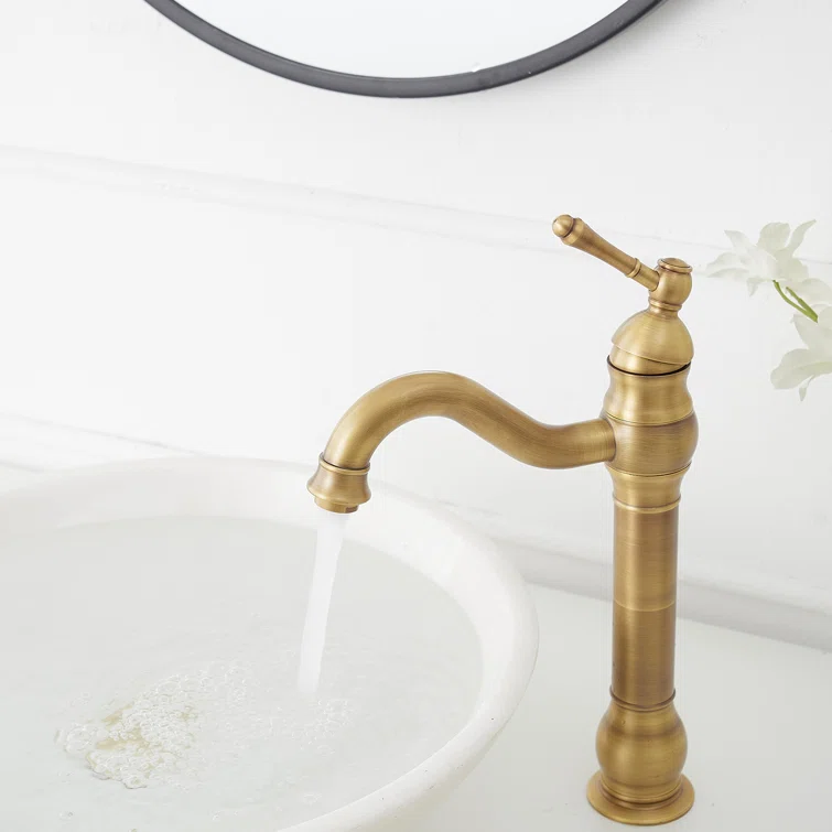 Antique Brass Single Handle Vessel Sink Faucet with Drain Assembly