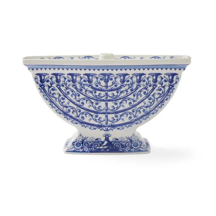 Sapphire Blue Ceramic Baroque Print Menorah