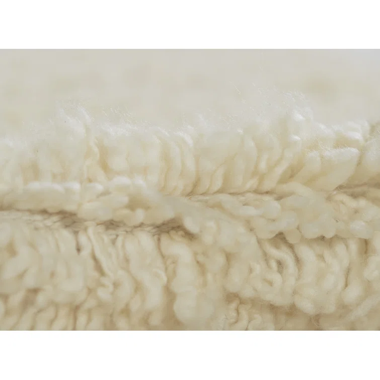 Ivory Handwoven Wool Shag Rug with Tassel Fringe, 5 ft x 8 ft