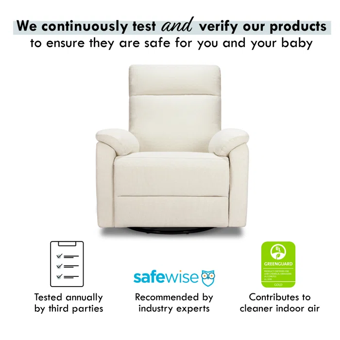Vanilla Swivel Recliner with Wood Base and Spot Clean Fabric