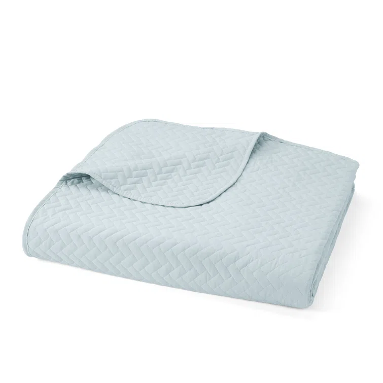 Pale Blue Twin Microfiber Quilted Coverlet & Sham Set