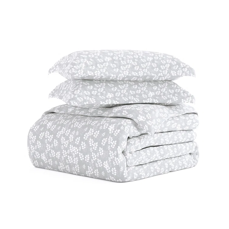 Gray Floral Microfiber Queen Duvet Cover Set