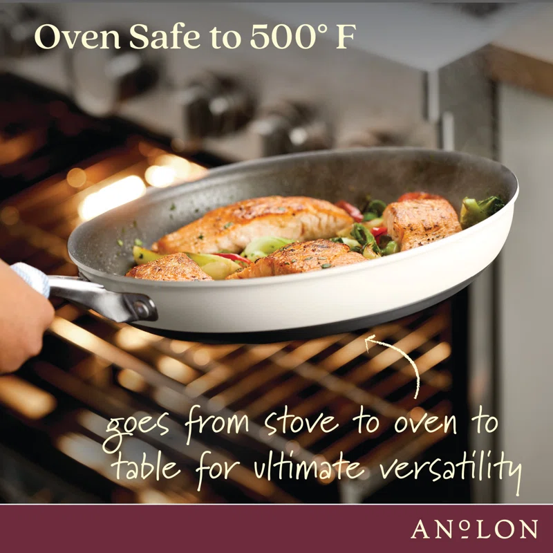 Anolon Achieve 12" Cream Aluminum Nonstick Frying Pan with Lid