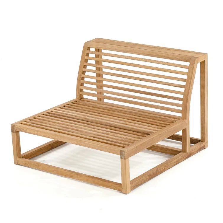 Reversible Teak Wood Outdoor Loveseat with Off-White Cushions