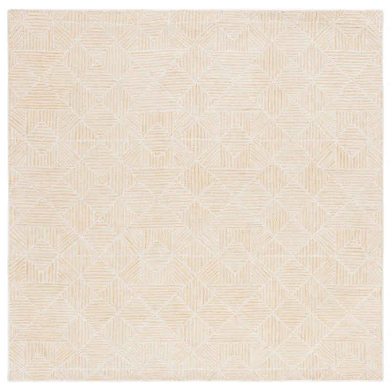 Handmade Gold and Ivory Abstract Wool Square Rug - 6'