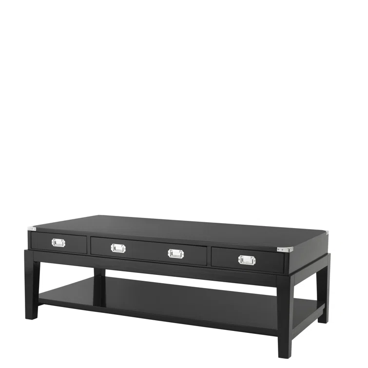 Black Solid Wood Coffee Table with Storage Drawers
