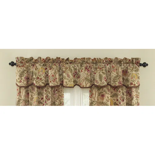 Antique Sage and Crimson Jacobean Floral Cotton Valance, 50''W
