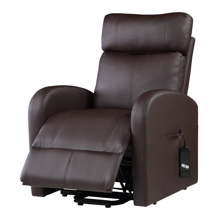 Ricardo Brown Faux Leather Swivel Recliner with Power Lift