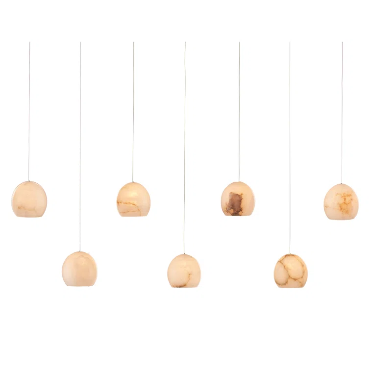 Elegant Lazio Silver 7-Light LED Island Pendant with Alabaster Shades