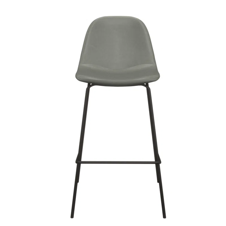 Gray Vegan Leather Bucket Seat Bar Stool with Metal Frame, Set of 2