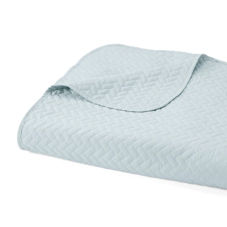 Pale Blue Twin Microfiber Quilted Coverlet & Sham Set