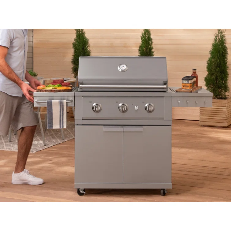 33-Inch Stainless Steel Natural Gas Grill Cart with Side Burner