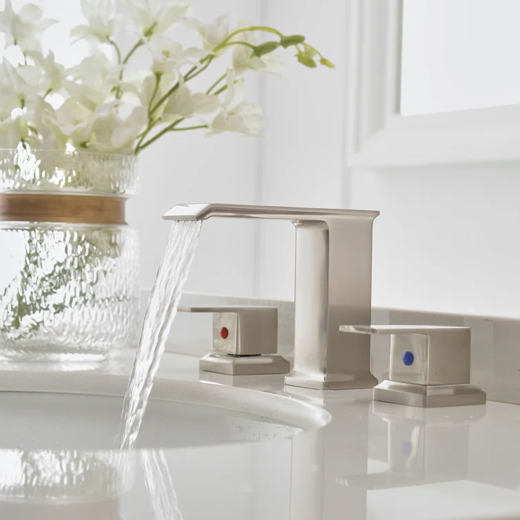 Brushed Nickel 2-Handle Widespread Bathroom Faucet with Drain Assembly