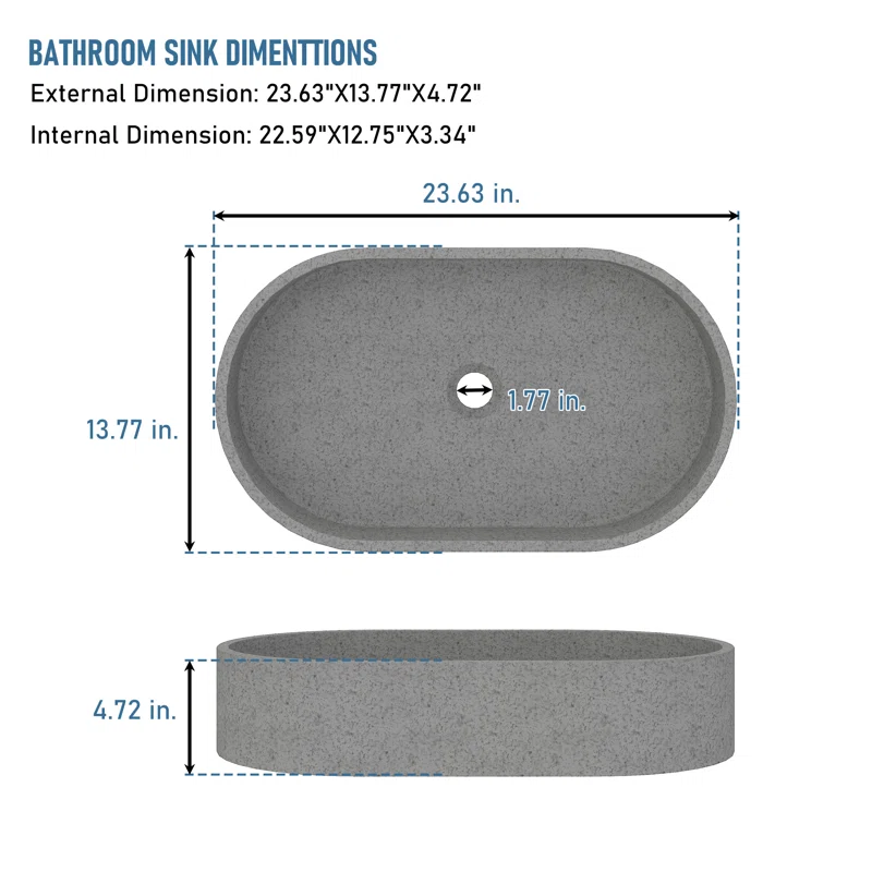 Mottled Bluish Gray Ceramic Oval Vessel Bathroom Sink