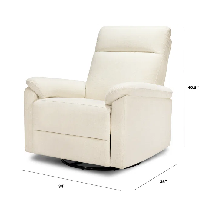 Vanilla Swivel Recliner with Wood Base and Spot Clean Fabric