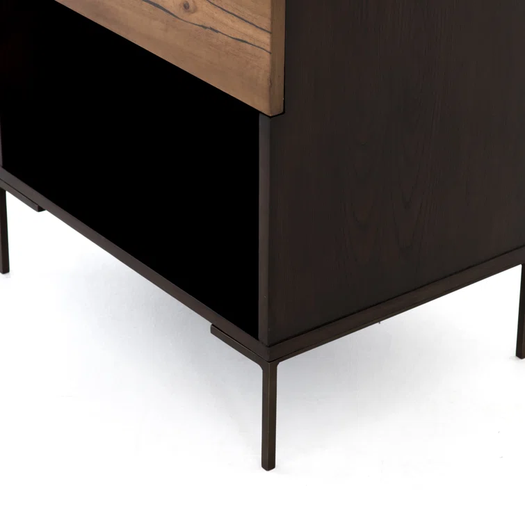 Gray and Brown 1-Drawer Nightstand with Iron Legs