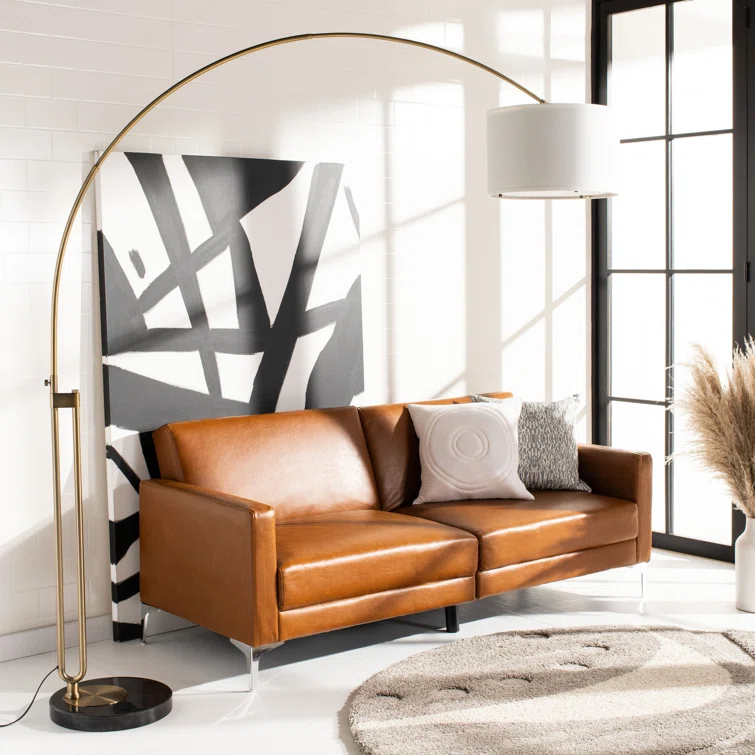 Elegant 84'' Antique Gold Arc Floor Lamp with White Cotton Shade