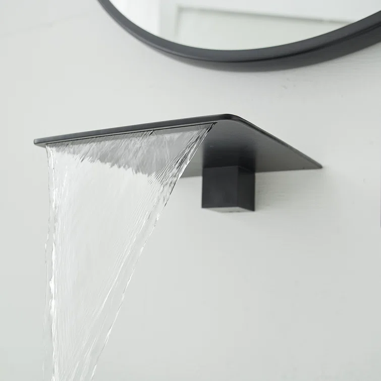 Matte Black Wall-Mounted Single-Handle Waterfall Bathroom Faucet