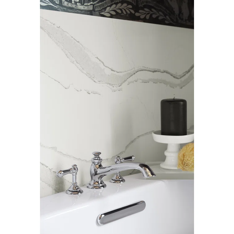 Vibrant Brushed Moderne Brass Deck-Mount Bath Lever Handle Trim