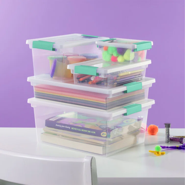 ClearView Stackable 5.7 Qt Plastic Storage Bin with Latching Lid - 6 Pack
