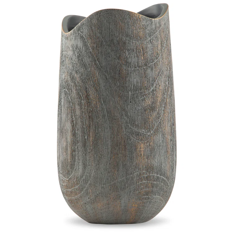 Antiqued Gray and Goldtone 13.98" Contemporary Resin Table Vase