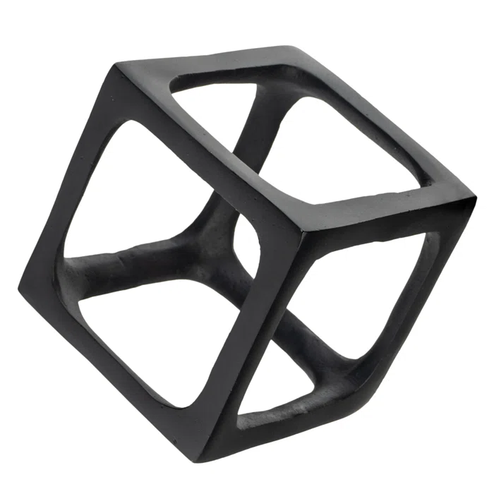 Black Cast Aluminum Geometric Cube Sculptures Set