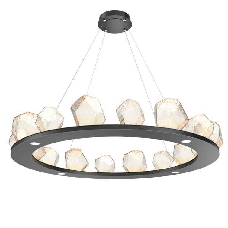 Matte Black Crystal Gem Ring Chandelier with Amber Shades