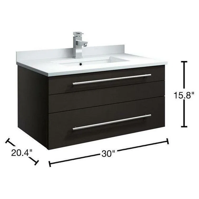 Espresso 30" Wall-Mounted Vanity with Quartz Top and Ceramic Sink