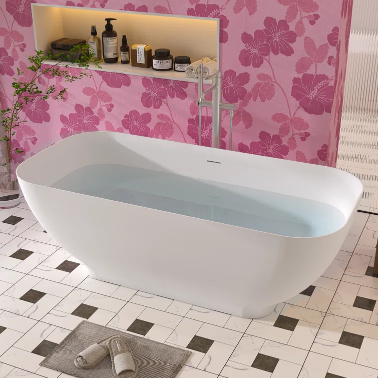 63'' White Acrylic Freestanding Soaking Bathtub