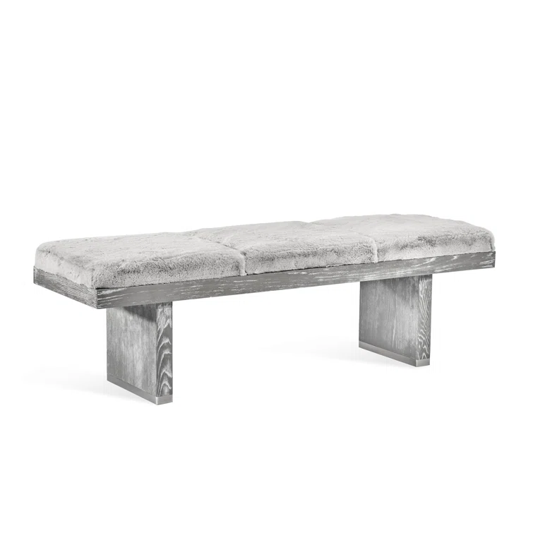 Aaron Luxe Faux Fur Upholstered Bench with Satin Nickel Accents