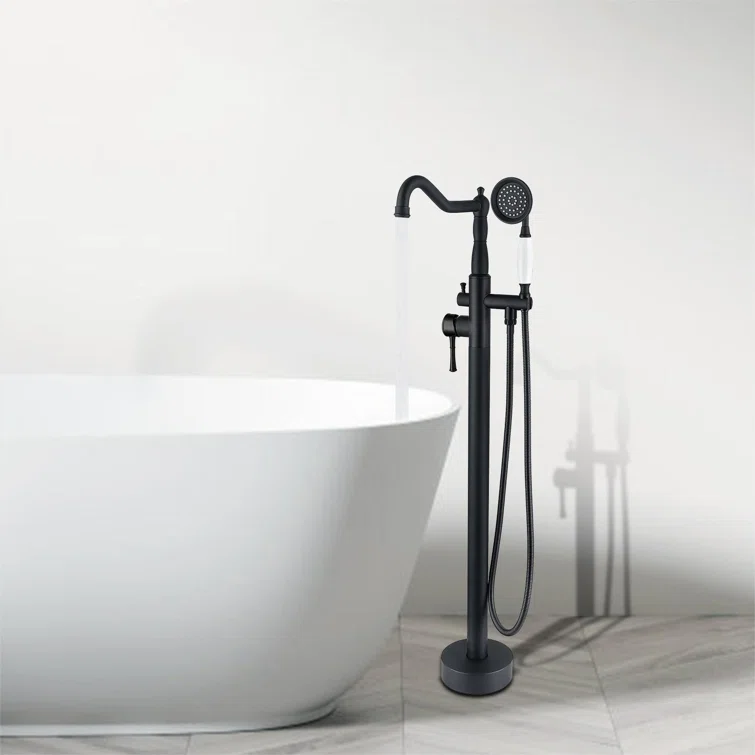 Matte Black Stainless Steel Freestanding Bathtub Faucet with Hand Shower