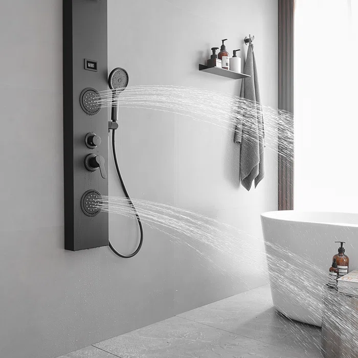 Matte Black 60.55'' Shower Panel with Adjustable Rainfall Shower Head