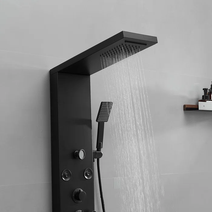 Matte Black 52'' Shower Panel with Rainfall Shower Head and Body Jets