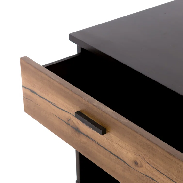 Gray and Brown 1-Drawer Nightstand with Iron Legs