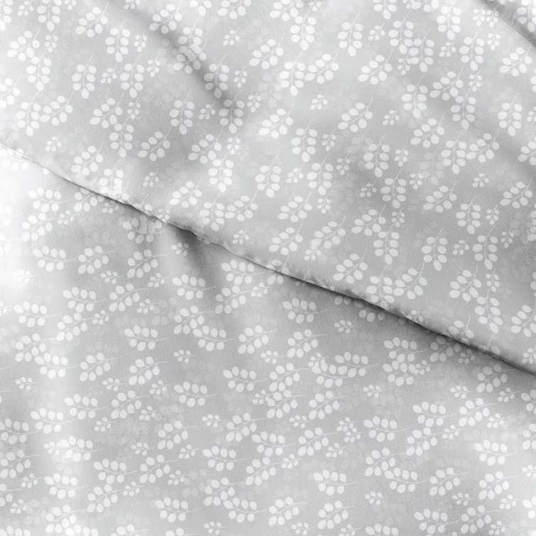 Gray Floral Microfiber Queen Duvet Cover Set
