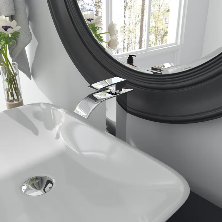 Polished Chrome Waterfall Vessel Sink Faucet with Lever Handle