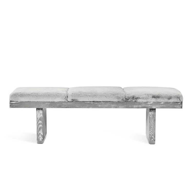 Aaron Luxe Faux Fur Upholstered Bench with Satin Nickel Accents