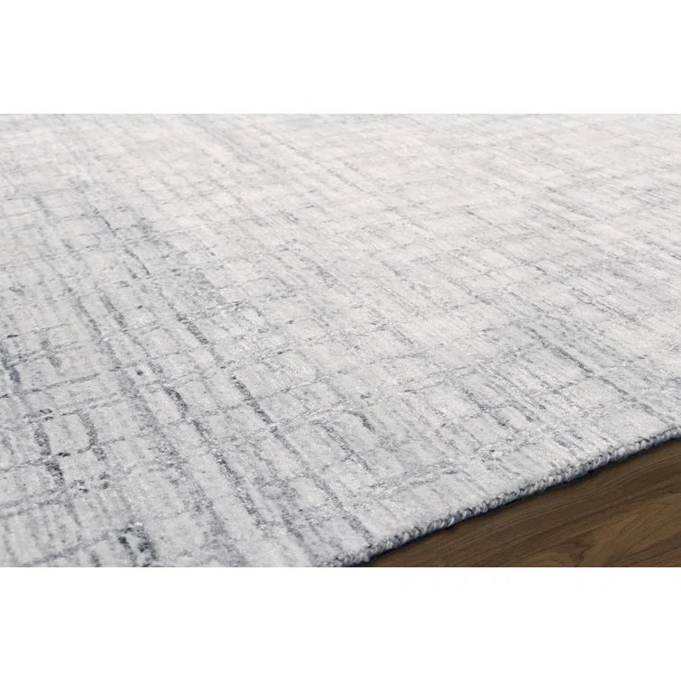 Hand-Loomed Ivory and Silver Wool-Viscose Blend Area Rug, 12' x 15'