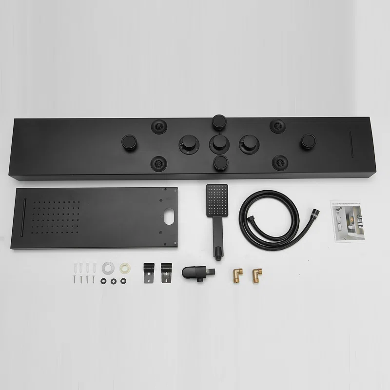 Matte Black 52'' Shower Panel with Rainfall Shower Head and Body Jets