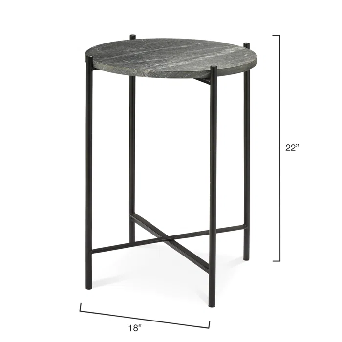 18" Round Sleek Marble & Iron Side Table