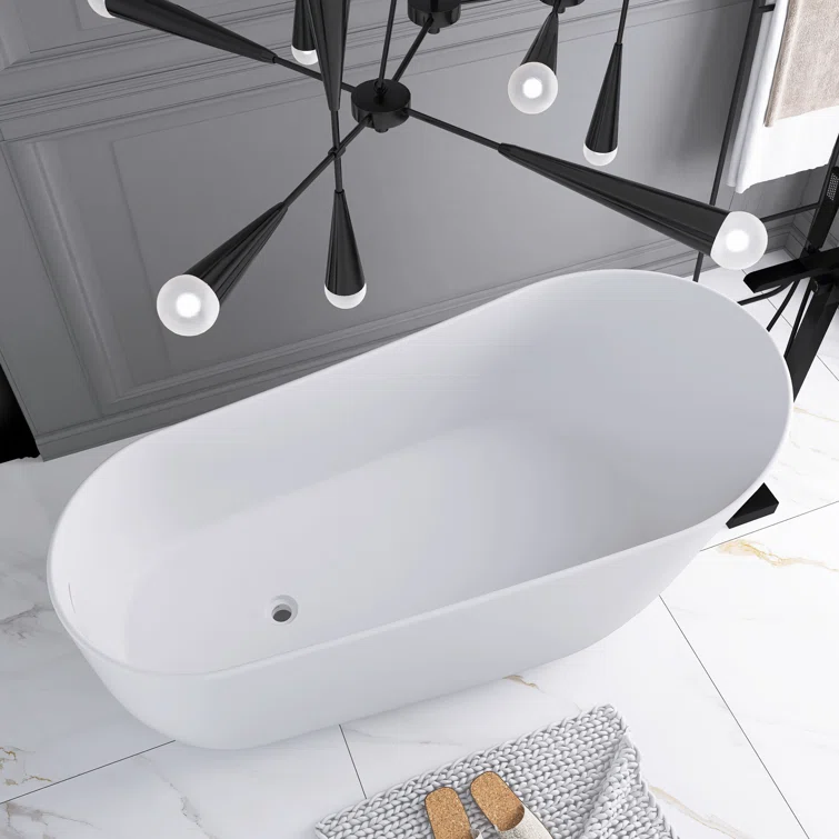 67'' Matte White Solid Surface Freestanding Soaking Bathtub