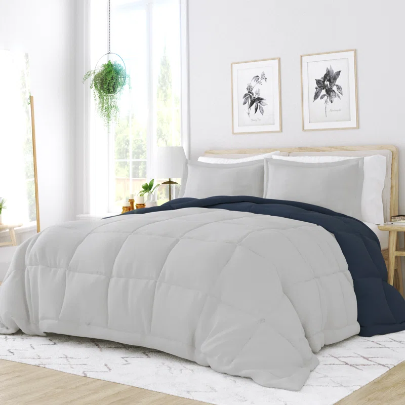 King Navy Reversible Down Alternative Microfiber Comforter Set