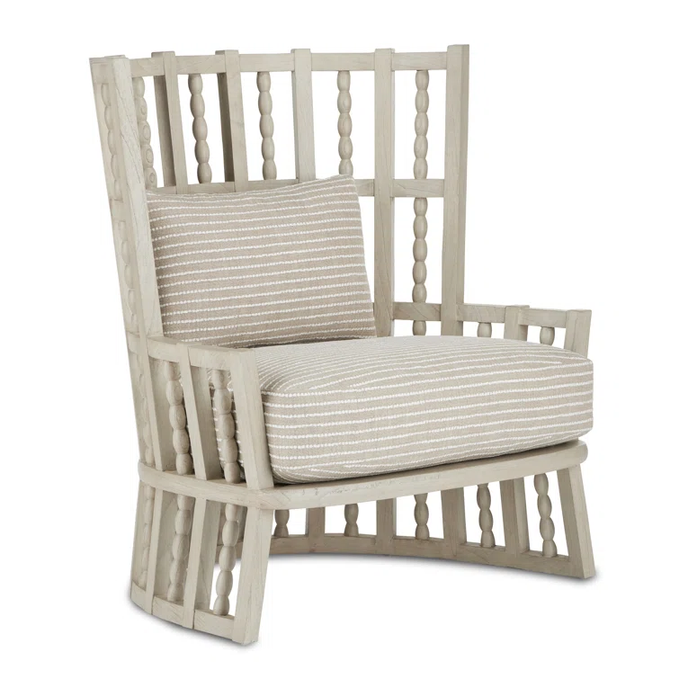 Demetria Handcrafted Fog Gray Wingback Chair in Mindi Wood